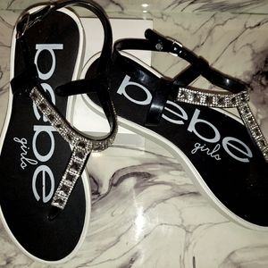 bebe girls black jeweled sandals NWOT
